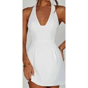 BABYBOO Janice White Halter Mini Dress S Bridal Bachelorette Backless LWD